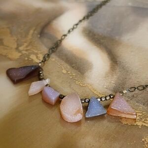 Handmade Gemstone Druzy Agate and Brass Necklace | Adjustable Length
